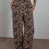 EZwear Pantalones rectos de cintura alta con estampado de leopardo