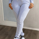 Slayr Pantalones deportivos basicos casuales gris ajustados para mujeres con elastico, cordon, bolsillo, linea divisoria - H