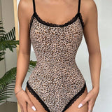 EZwear Body de tirantes de encaje con estampado de leopardo para mujer, de moda