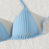 Swim Parte superior del bikini triangular con textura solida y escote halter para playa de verano