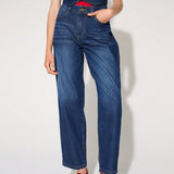 WESTFADE Jeans de pierna recta de verano no elasticos de pinstripe Premium