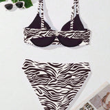 Swim Curve Conjunto de bikini sexy con estampado de patron de cebra para mujeres de talla grande para vacaciones