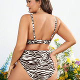 Swim Curve Conjunto de bikini sexy con estampado de patron de cebra para mujeres de talla grande para vacaciones