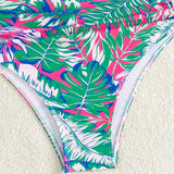 Conjunto de traje de bano de verano para mujer con estampado tropical aleatorio para la playa