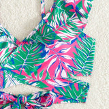 Conjunto de traje de bano de verano para mujer con estampado tropical aleatorio para la playa