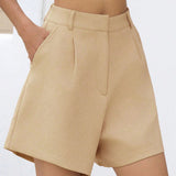 Pantalones cortos basicos casuales sueltos para mujer con pliegues de unicolor