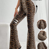 Essnce Pantalones acampanados de estampado de leopardo ajustados y casuales para mujer de  Essnce