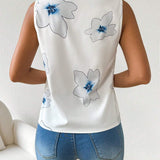 Camisa sin mangas con cuello en V y diseno floral cruzado en la parte delantera para el verano