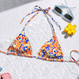 Swim Bikini sexy de ditsy floral con corbata en el cuello estilo halter para mujer de verano en la playa