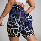 Shorts deportivos de talla grande para mujer con estampado geometrico y cintura alta para uso diario y fitness