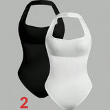 SXY Set de 2 piezas de body de punto elastico alto sin mangas para mujer con cuello halter para ocasiones informales