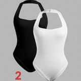 SXY Set de 2 piezas de body de punto elastico alto sin mangas para mujer con cuello halter para ocasiones informales