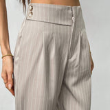 Prive Pantalones de talle alto y pierna recta con elegancia cotidiana y moda simple para mujer con rayas