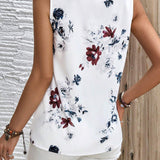 Top de camisola sin mangas para mujer con estampado floral, dobladillo irregular y decoracion de botones plisados para uso casual en verano