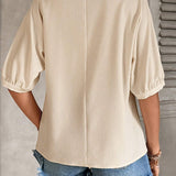 Camisa informal de mujer khaki con cuello en V y mangas murcielago