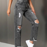 Tall Jeans rectos casuales para mujer con bolsillos rasgados