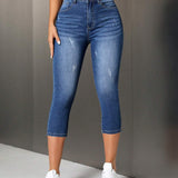 Tall Jeans ajustados casuales para mujer con siete puntos y bolsillos, perfectos para uso diario