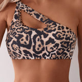 Camisa de mujer con cuello asimetrico y estampado de leopardo (Derechos de autor adquiridos)