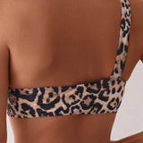 Camisa de mujer con cuello asimetrico y estampado de leopardo (Derechos de autor adquiridos)
