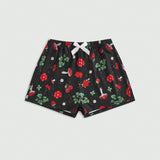 ROMWE Kawaii Conjunto de 3 piezas de pantalones de pijama con estampado de fresas, Conjuntoas, cerezas y tartan