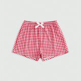 ROMWE Kawaii Conjunto de 3 piezas de pantalones de pijama con estampado de fresas, Conjuntoas, cerezas y tartan