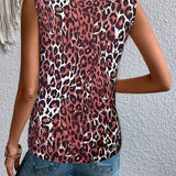 Camisa sin mangas de cuello en V para mujer con bloque de color de estampado de leopardo y flores (estampado aleatorio)