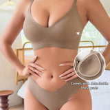 Conjunto de ropa interior sin costuras para mujeres de 2 piezas, Brasier con relleno ajustable y tangas comodas y transpirables