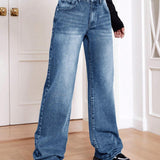 EZwear Jeans de pierna ancha para mujer con ajuste holgado y bolsillos