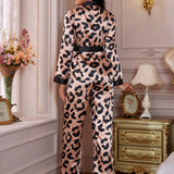 LuxeNights Conjunto De Pijama Con Estampado De Leopardo Para Mujer