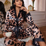 LuxeNights Conjunto De Pijama Con Estampado De Leopardo Para Mujer