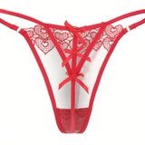 Ropa interior de tanga de encaje rojo para mujer sexy