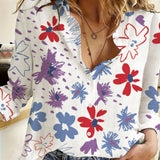 Camisa de mujer de lino con estampado estilo europeo y americano con cuello con solapas y mangas largas de ajuste holgado casual para la primavera/otono 2023