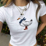 Camiseta de verano para mujer con diseno de botas y patron de pato impreso