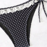 Swim Conjunto de bikini sexy para mujer de verano con estampado de lunares en la playa, borde con ribetes de volantes