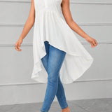 Lady Blusa con cuello en V y dobladillo alto-bajo