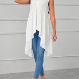 Lady Blusa con cuello en V y dobladillo alto-bajo