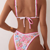 Conjunto de traje de bano floral de playa de verano de talla grande