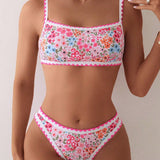 Conjunto de traje de bano floral de playa de verano de talla grande