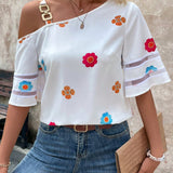 SHEIN LUNE Camiseta de manga corta con estampado floral aleatorio para mujer (el patron se corta al azar)