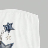 EZwear Tubo ajustado blanco para mujer con patron de estrellas y correa de cadena azul con banda de tela, adecuado para el verano