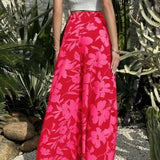 VCAY Pantalones anchos floreados con pliegues para mujer de estilo vacacional y corte holgado