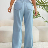 SXY Pantalones Jeans informales de pierna ancha y plisados con bolsillos sueltos para mujer