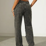 Haute Jeans rasgados de pierna ancha para mujeres con bolsillos, casuales y versatiles