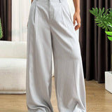 EZwear Pantalones casuales sueltos de mujer con pierna ancha plisada a rayas