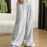 EZwear Pantalones casuales sueltos de mujer con pierna ancha plisada a rayas