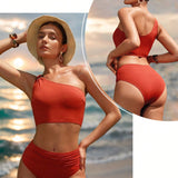 MOTF PREMIUM Conjunto de Tankini con un hombro y cintura fruncida para playa en verano
