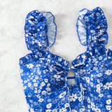 VCAY Traje de bano de una pieza con estilo de flores azules para mujeres de vacaciones