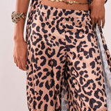 MUSERA Pantalones de pierna ancha con estampado de leopardo de seda