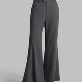 Ontre Pantalon largo versatil y elegante para mujeres con campana solida para el trabajo diario y para cualquier ocasion