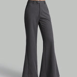 Ontre Pantalon largo versatil y elegante para mujeres con campana solida para el trabajo diario y para cualquier ocasion